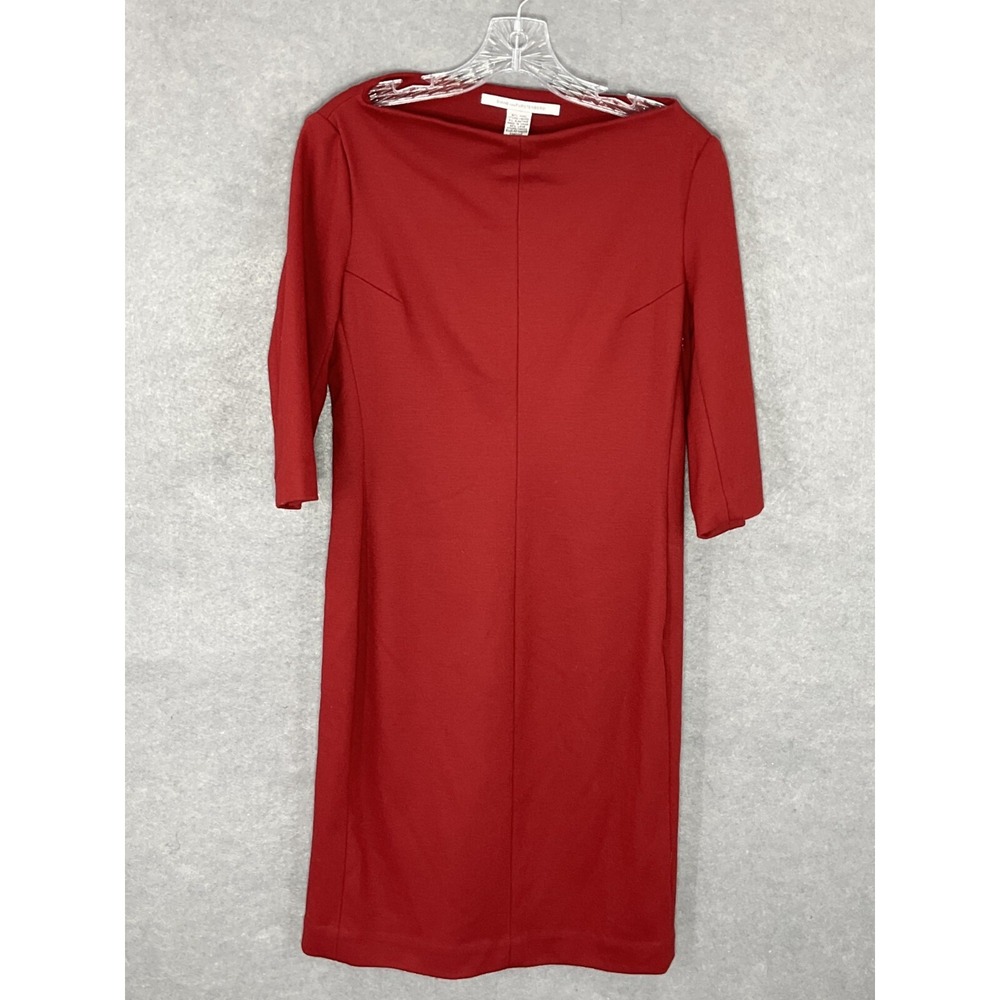 Diane von Furstenberg Dress 10 Persian Red Wool Blend Boat Neck 3/4 Sleeve